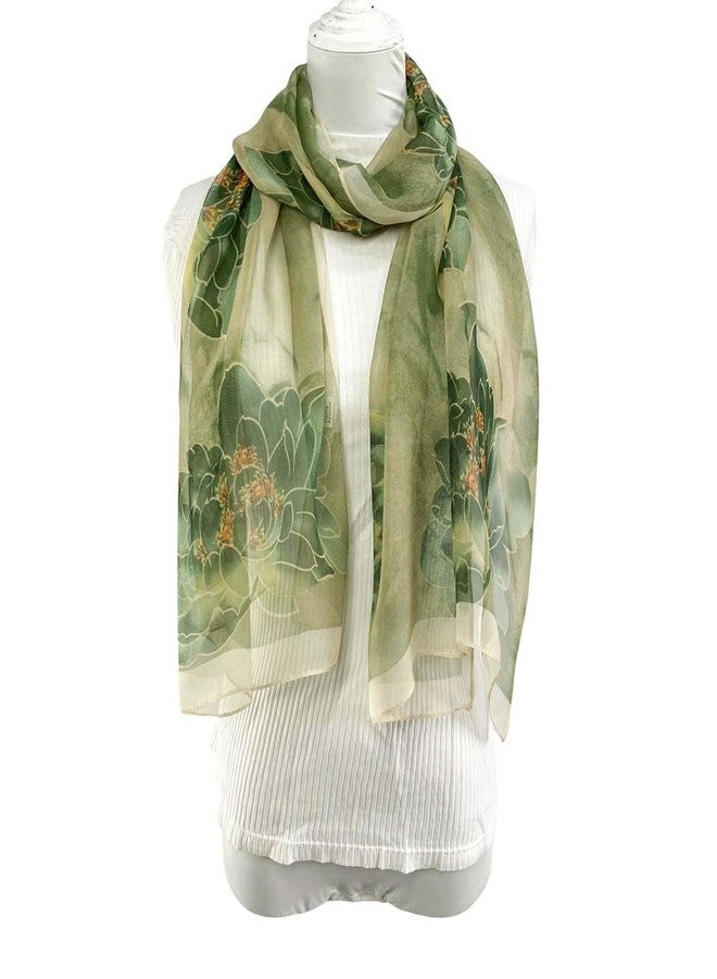 Acotavie Scarfs for Women Lightweight Scarves Fashion Print Floral Pattern Sheer Scarf Shawl Wraps (lotus olive green) - Image 2